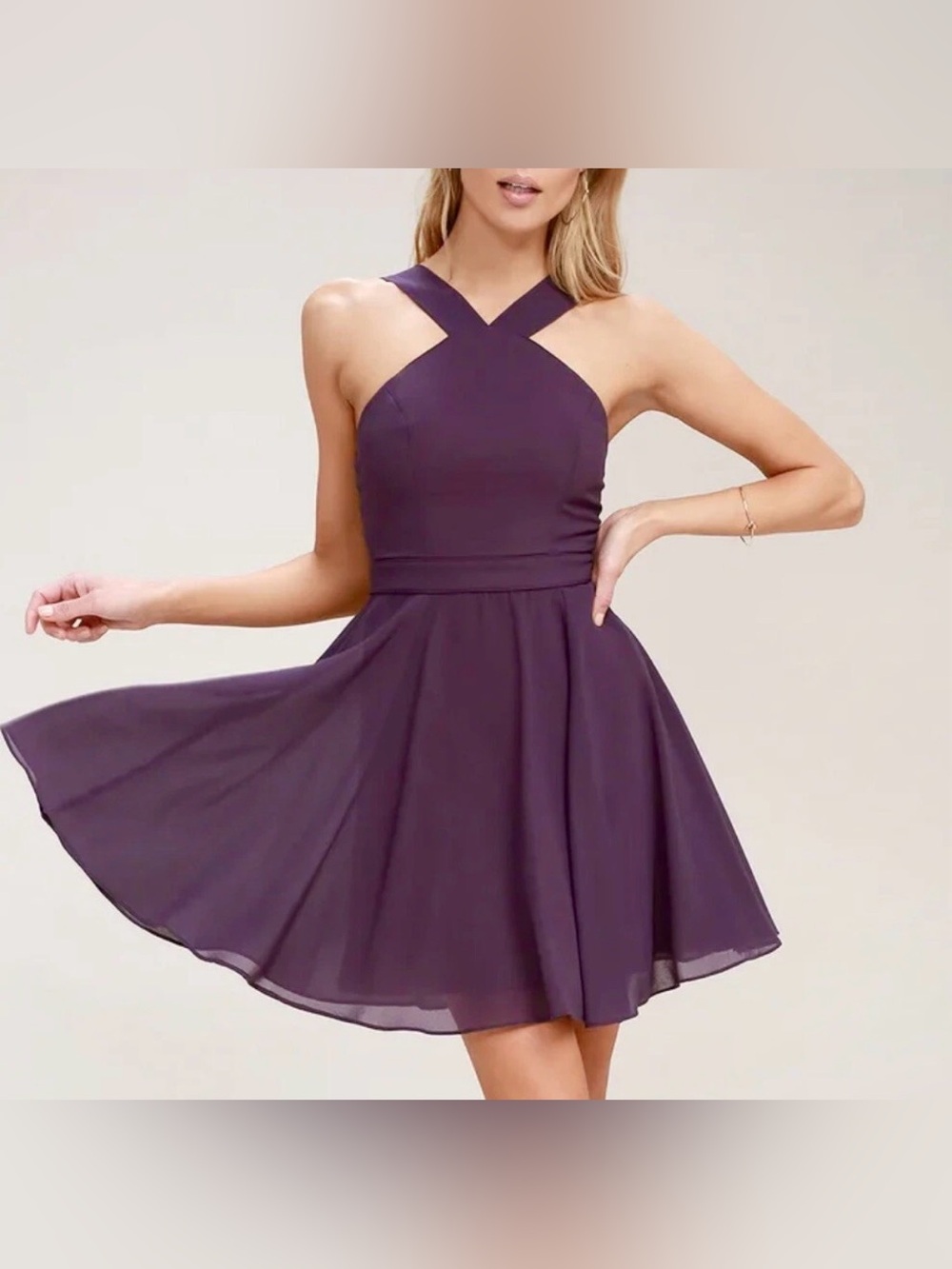 Lulus Forevermore Dusty Skater Dress Sleeveless Womens Medium Purple Fit & Flare
